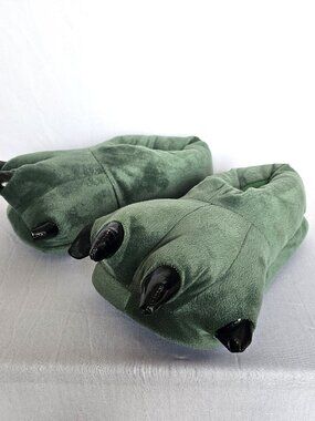 Dinosaur Monster Slippers | Plush Claw Feet | Green | One Size